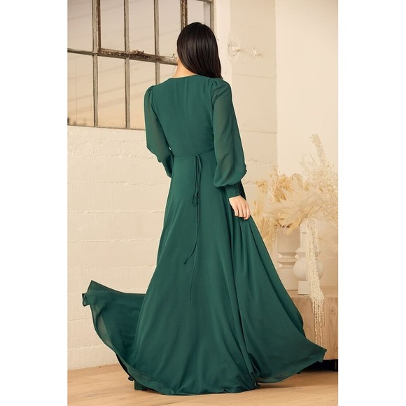 Lulus My Whole Heart Emerald Green Long Sleeve Wrap Dress Womens‎ Size Small - Picture 11 of 11